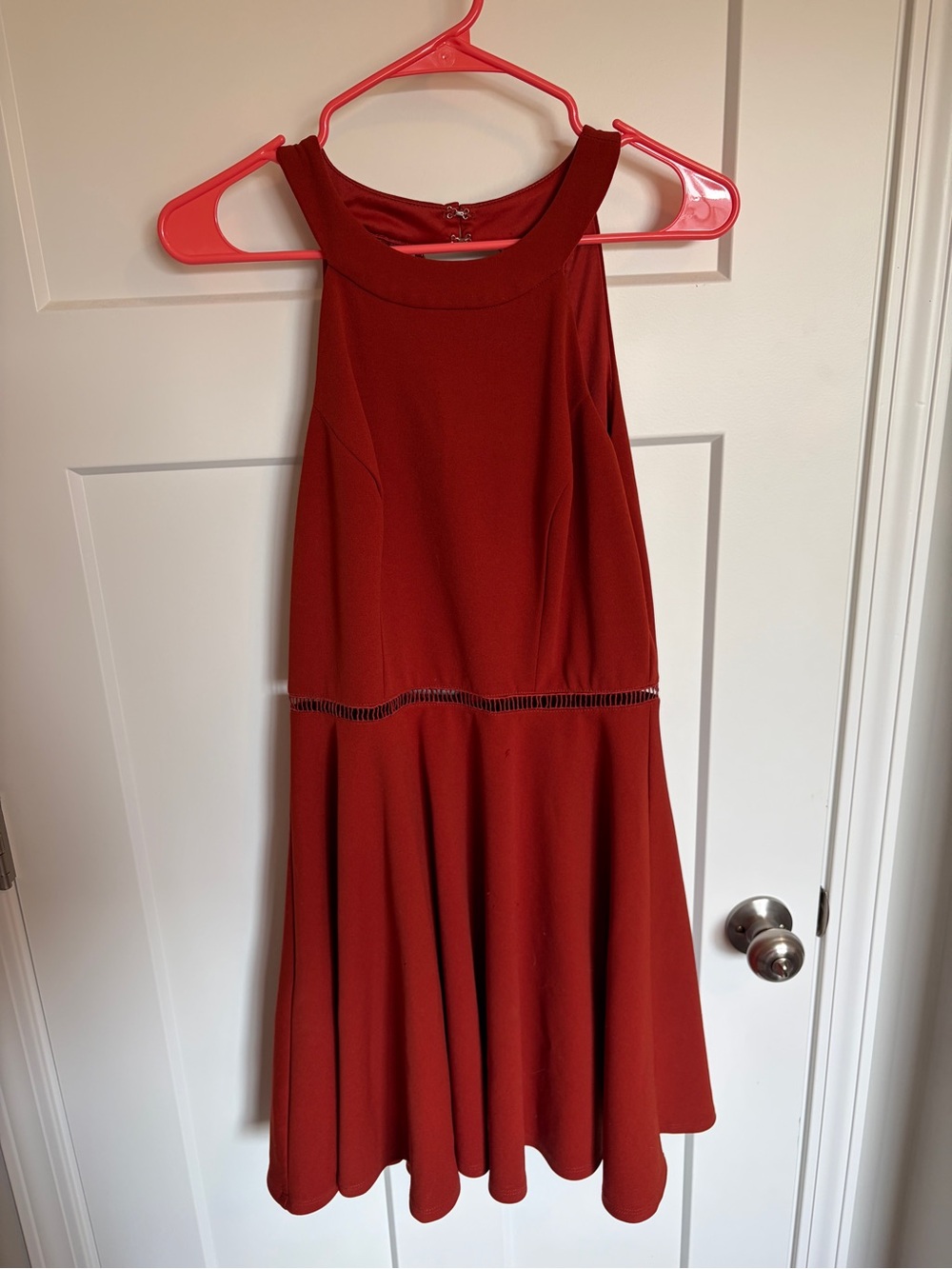 Francesca's Dress Fit & Flare Tiered Mini rust orange brown, Small